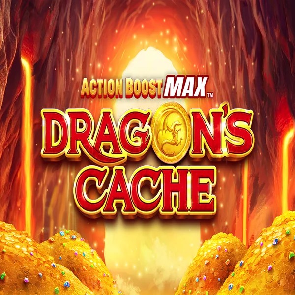 Action Boost Max Dragon's Cache slot logo by SpinPlay Games at Seven Casino